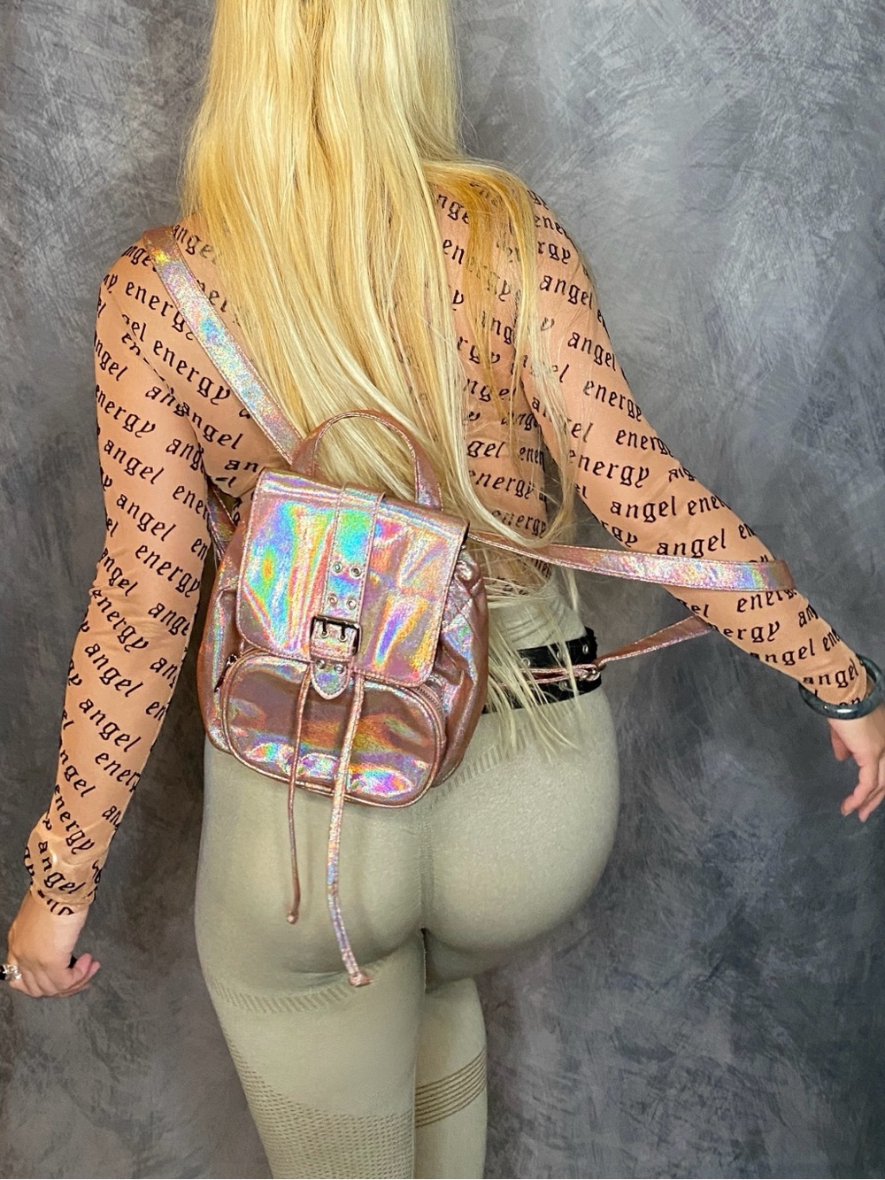 Y2K Metallic Baby Pink Holographic Mini Backpack Kawaii Grunge 90s Fairy Rave